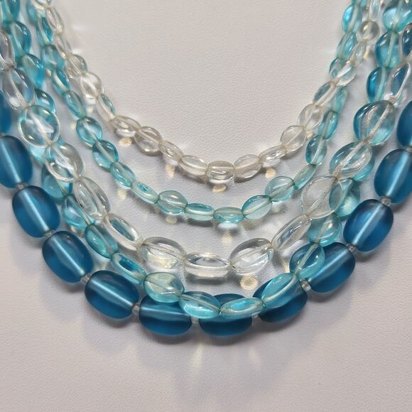 Liz Claiborne Ice Blue Beaded Layered Necklace Multi Strand Silver Tone Jewelry - Picture 2 of 7